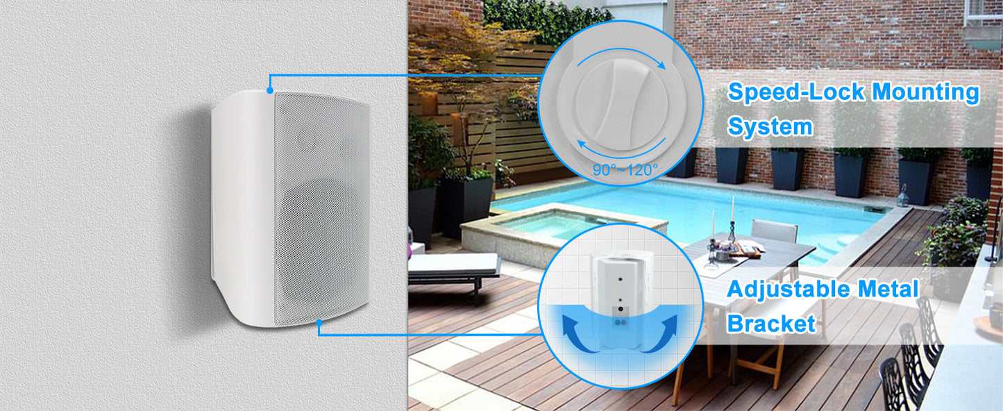 Herdio 800W 6.5 Inch Outdoor Waterproof Bluetooth Speakers HD Digital Stereo Effect Wall Mounted Sound System For Patio 2 Pairs