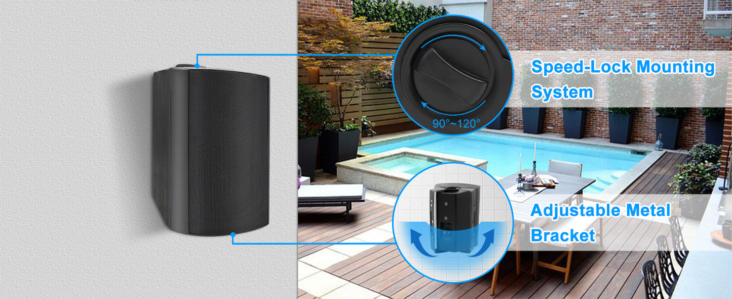 Herdio 800W 6.5 Inch Outdoor Waterproof Bluetooth Speakers HD Digital Stereo Effect Wall Mounted Sound System For Patio 2 Pairs