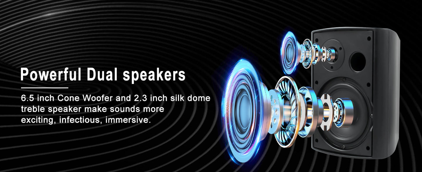 Herdio 800W 6.5 Inch Outdoor Waterproof Bluetooth Speakers HD Digital Stereo Effect Wall Mounted Sound System For Patio 2 Pairs