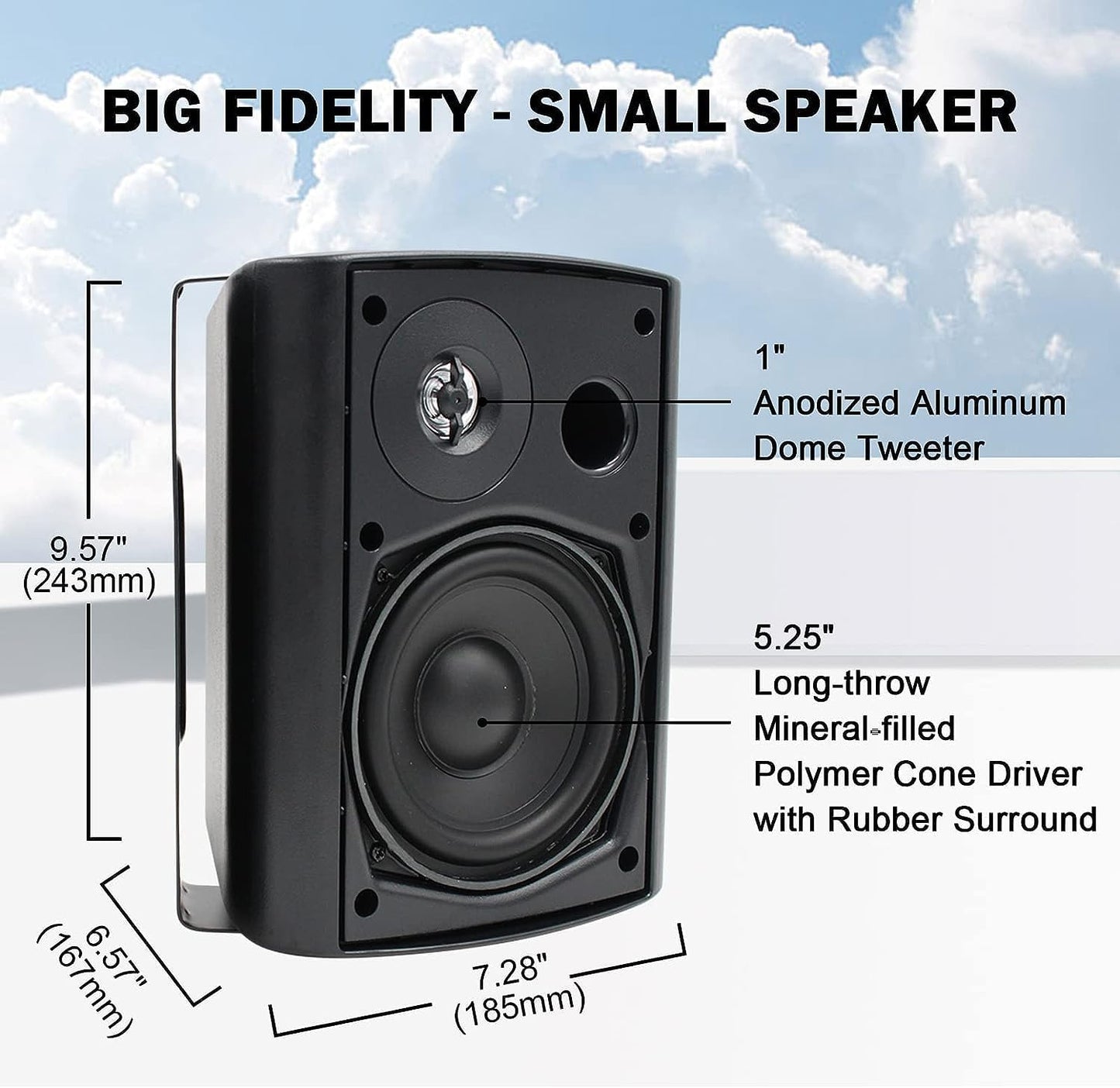 Herdio 5.25'' 600W Outdoor Bluetooth Speakers Waterproof Wired Wall Mount Weatherproof Loudspeaker System For Indoor-Outdoor