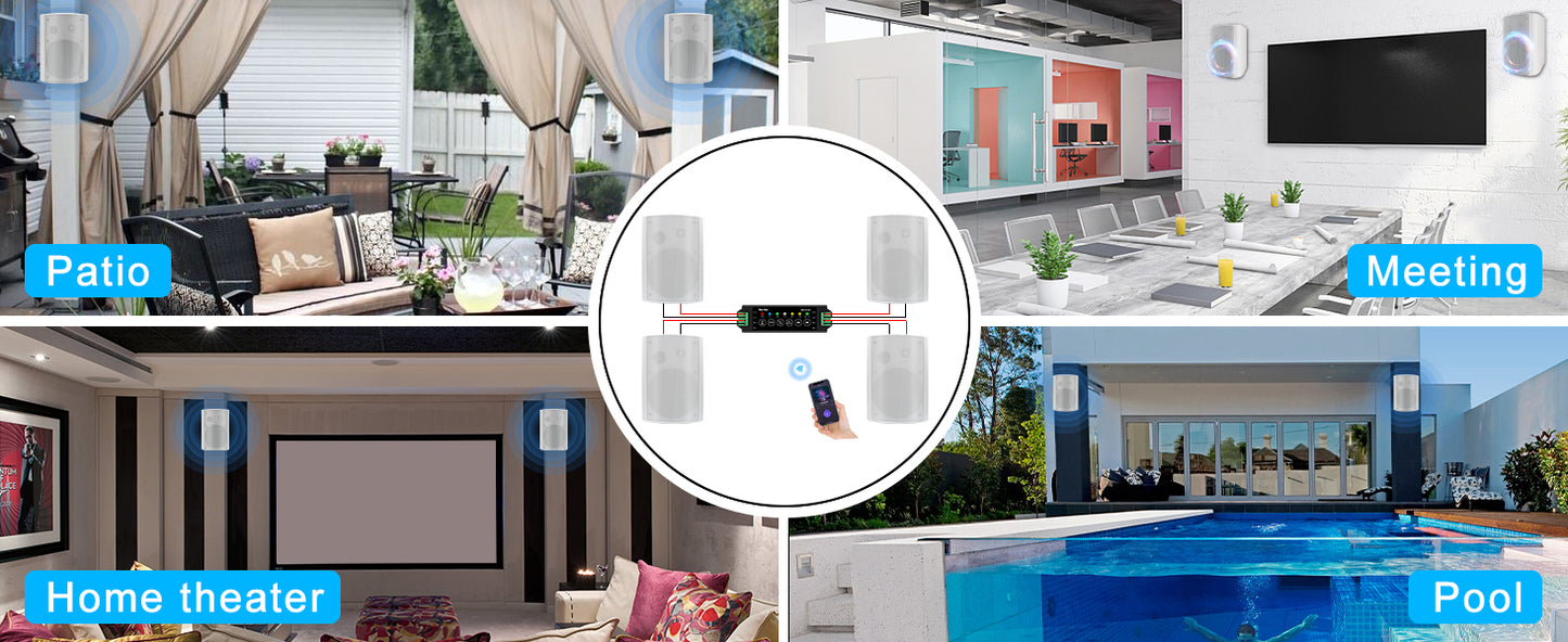 Herdio 800W 6.5 Inch Outdoor Waterproof Bluetooth Speakers HD Digital Stereo Effect Wall Mounted Sound System For Patio 2 Pairs