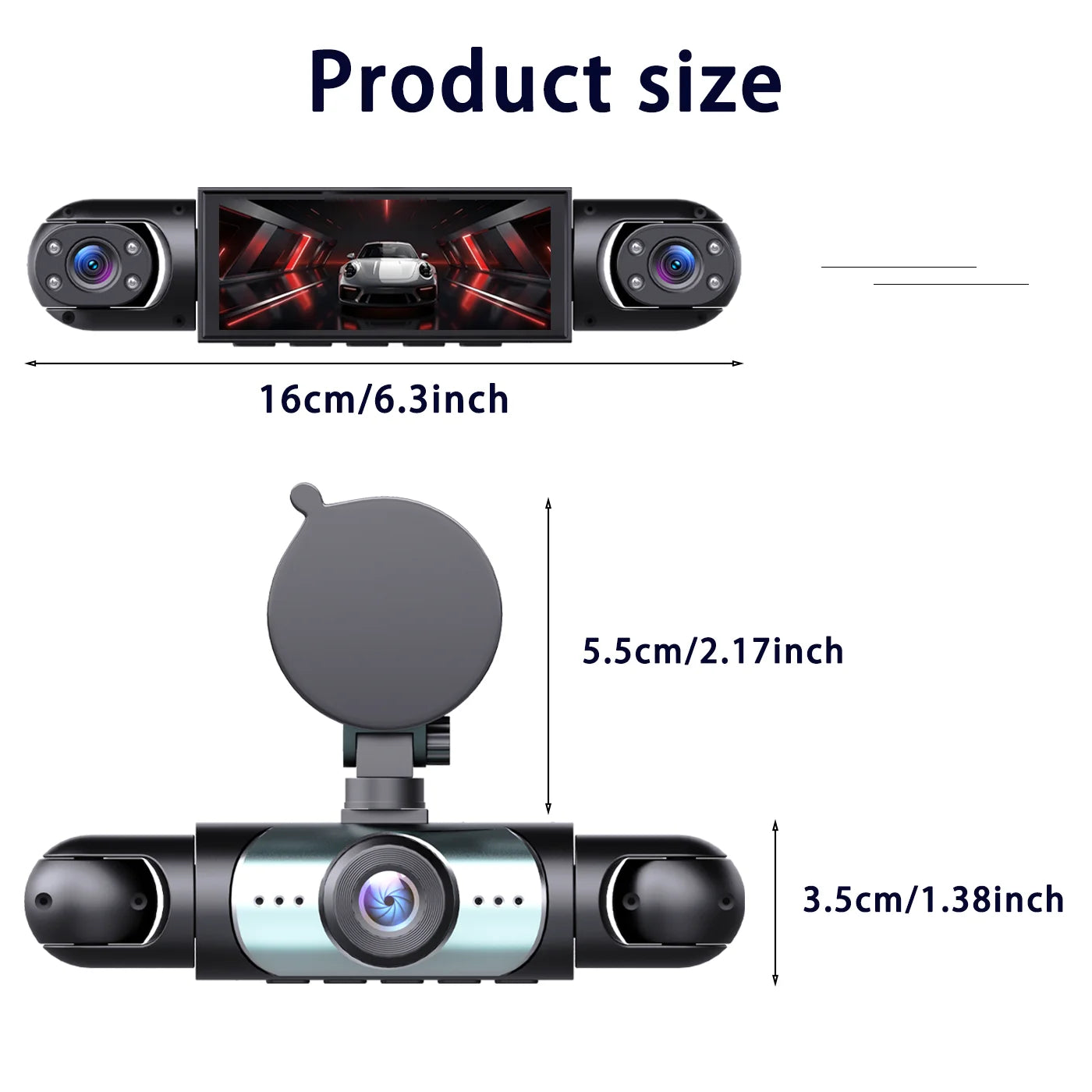 1080P 4-Channel Car DVR with HD Display, Front and Rear Cameras,