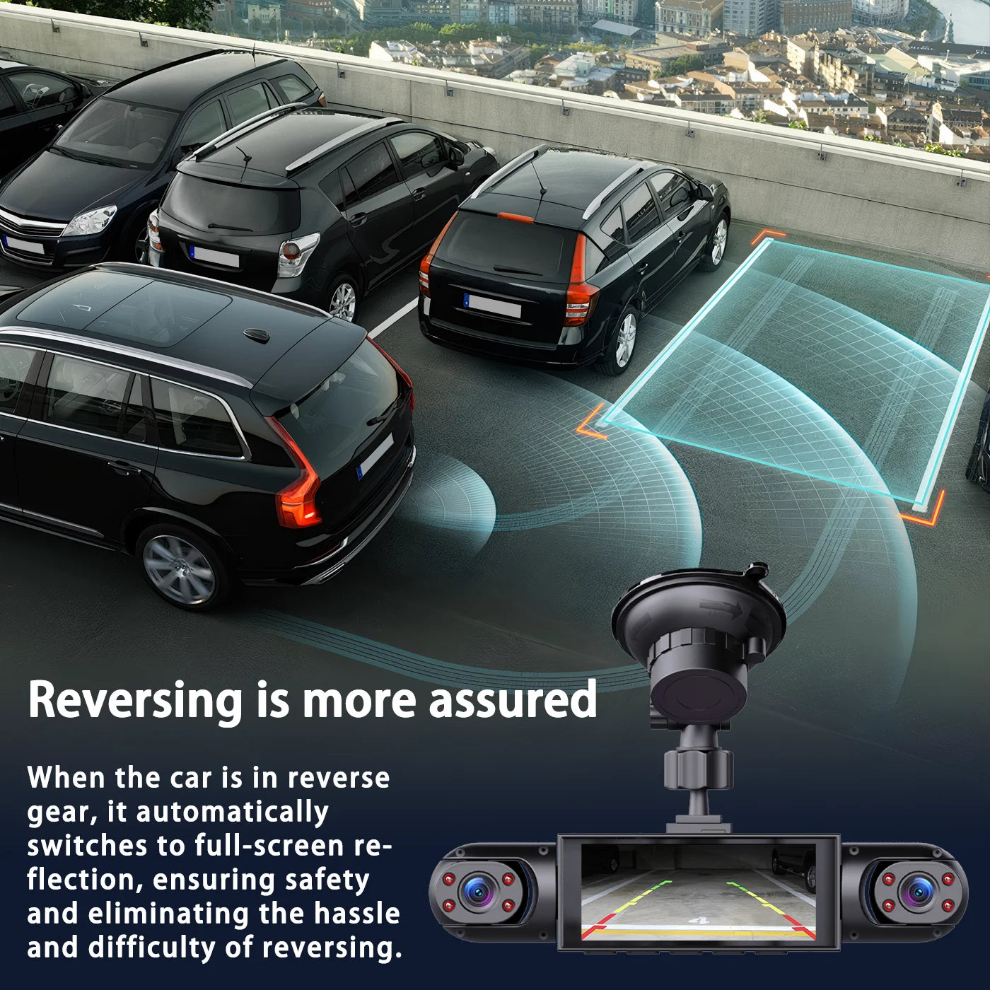 1080P 4-Channel Car DVR with HD Display, Front and Rear Cameras,