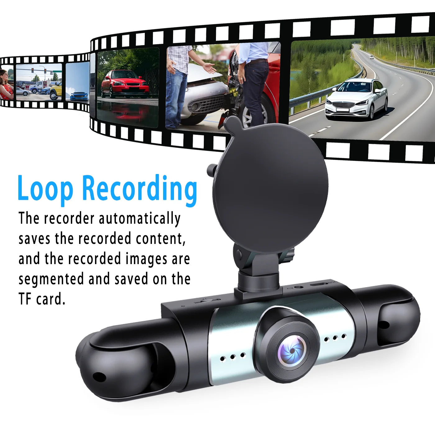 1080P 4-Channel Car DVR with HD Display, Front and Rear Cameras,