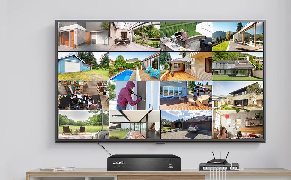 ZOSI 4K PoE Video Surveillance Cameras System 8 Ports 16CH 8MP CCTV NVR Person/Vehicle Detect 8MP/5MP Out/Indoor Security IP Cam