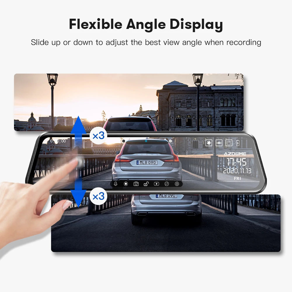 AZDOME PG17 12" WiFi Mirror Dash Cam 4K Front and 1080P Rear View Mirror Camera for Cars