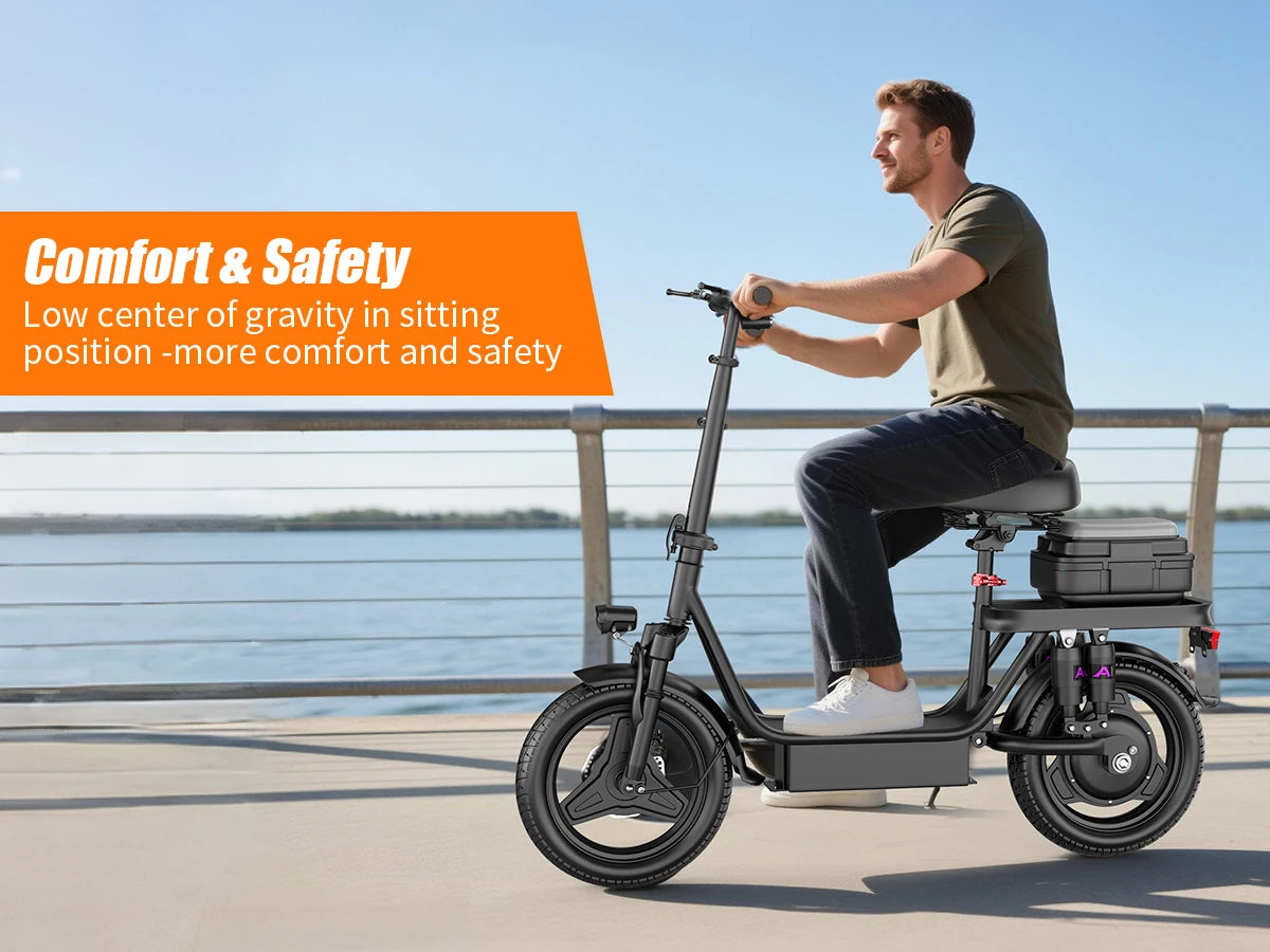 Adults Electric Scooter with Seat, 48V 15AH Foldable Electric Scooter,14" Tires,700W Peak Motor,22MPH, 30+Mile Long Range