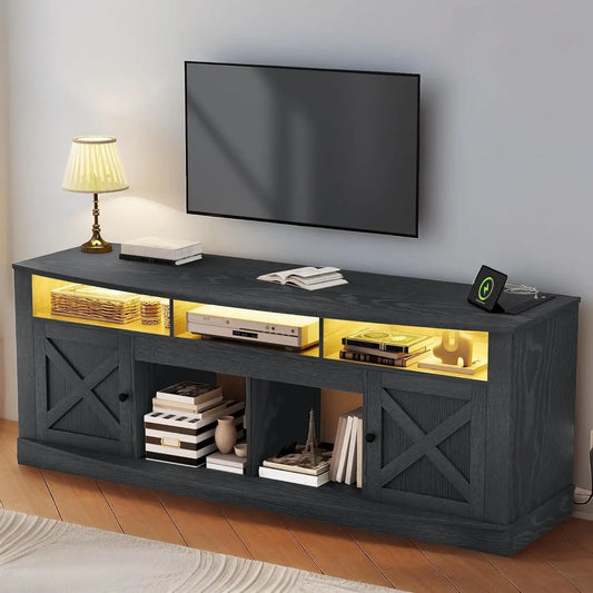 TV Stand for 75/80 Inch TV,Black Entertainment Center 70 Inches Wide,Media Furniture TV Table with with Power Outlet,TV Consoles