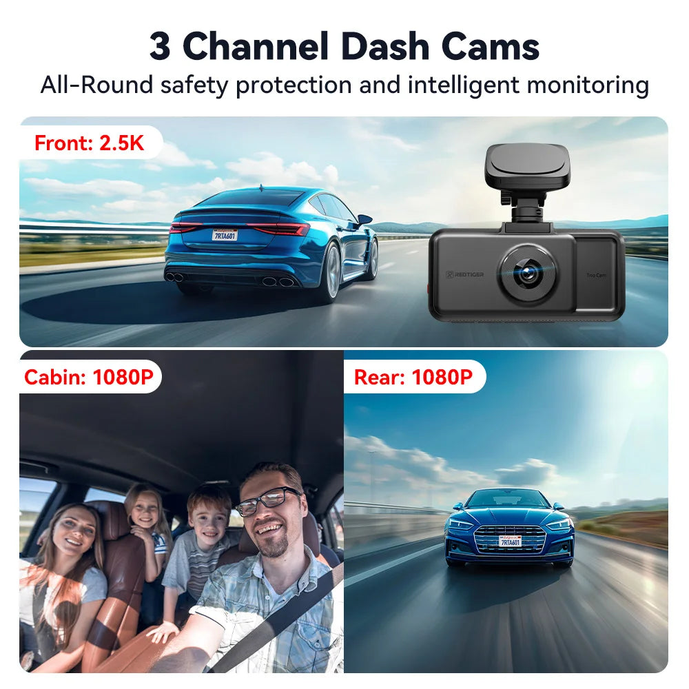 REDTIGER A6  3 Cameras Front/Cabin/Rear Cam 4K
