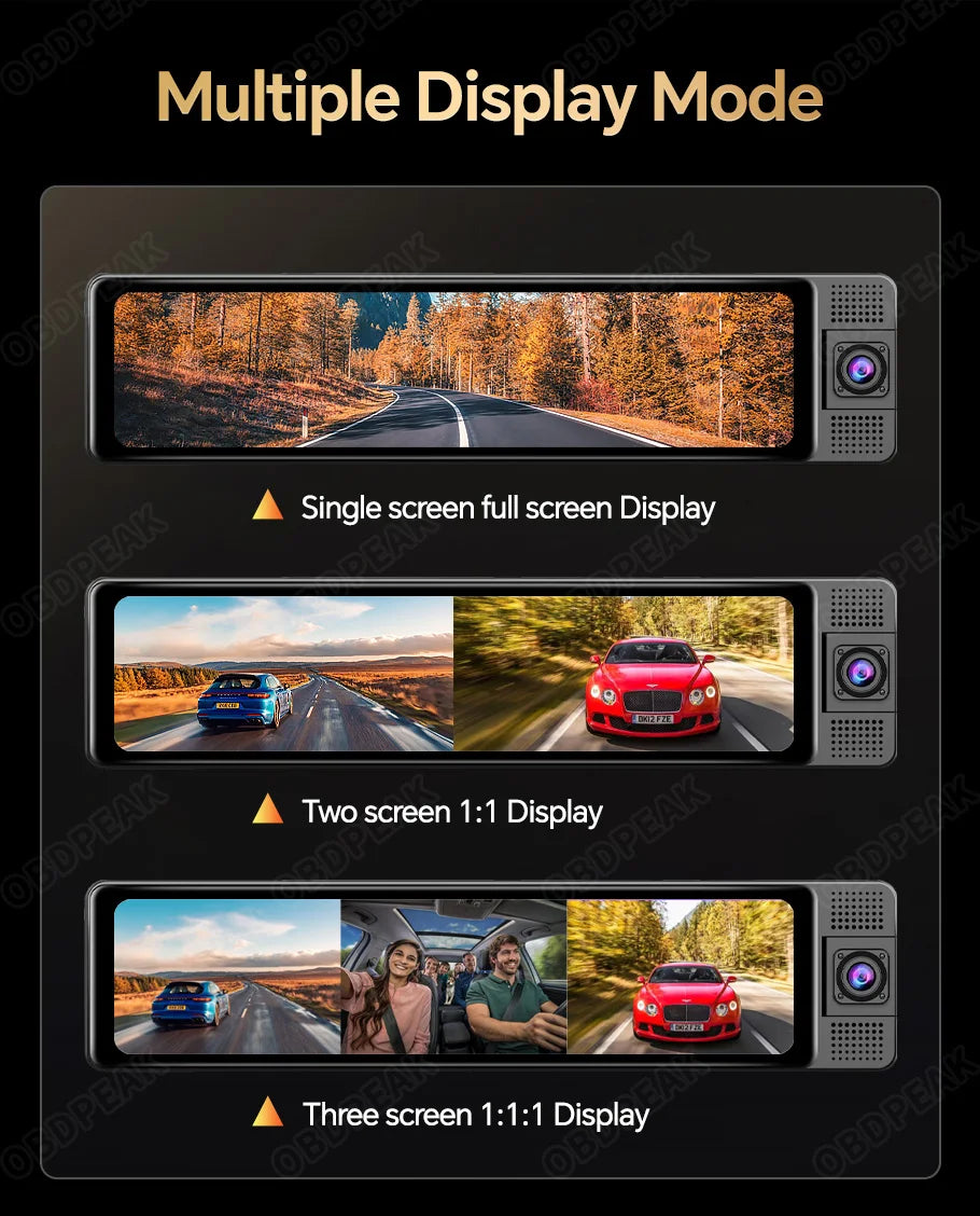 11.26 Inch 3 Camera 4K+1080P+1080P Video Recording Car Dash Cam
