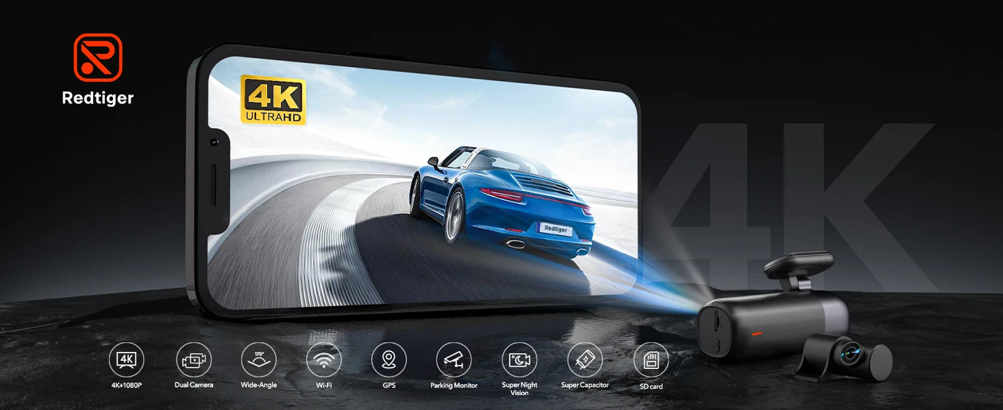 REDTIGER Dash Cam 4K Front and Rear