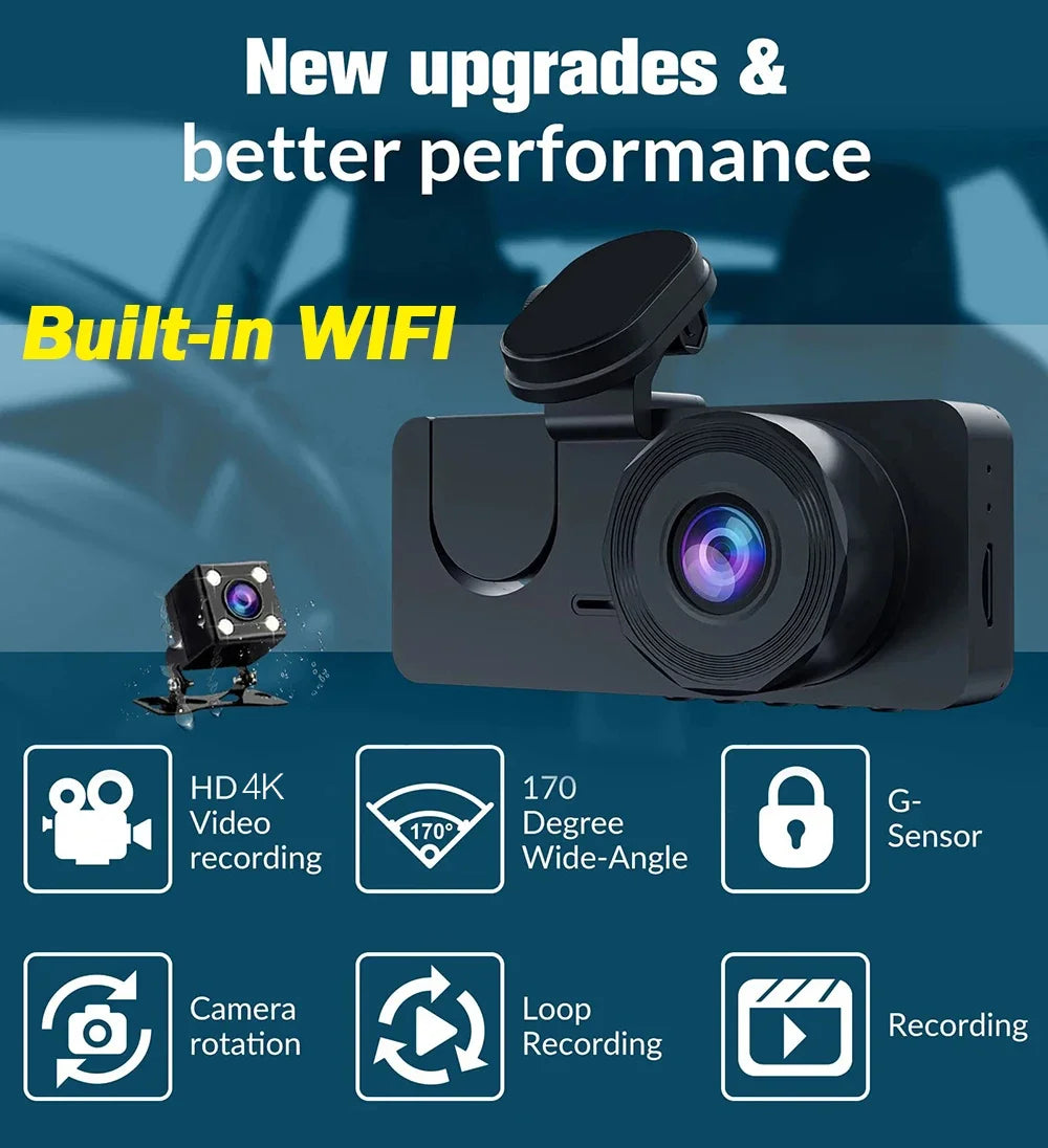 Car DVR 3Channel Dash Cam for Car 4K Video Recorder