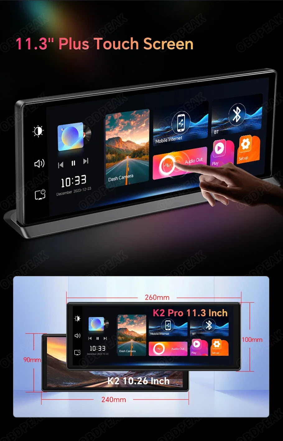 11.3 inch Car DVR 4K Dash Cam
