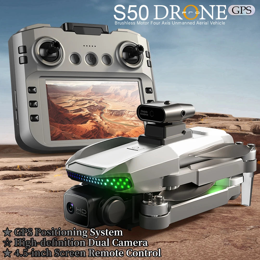 『GPS』S50 Pro Drone Toys, 2 Batteries, 4.5-inch Large Screen Remote, HD Camera: Capture & Record & Live View, Obstacle Avoidance