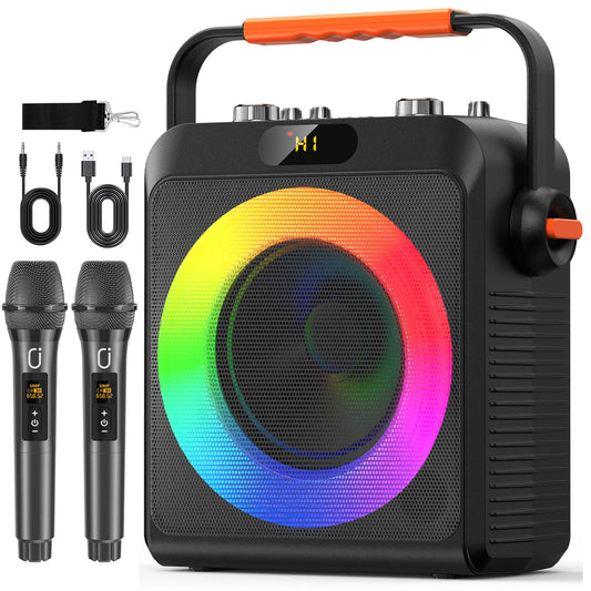 FanFun Karaoke Machine with 2 Microphones, Portable Bluetooth Speaker with RGB Light, Karaoke System for Karaoke Home Party