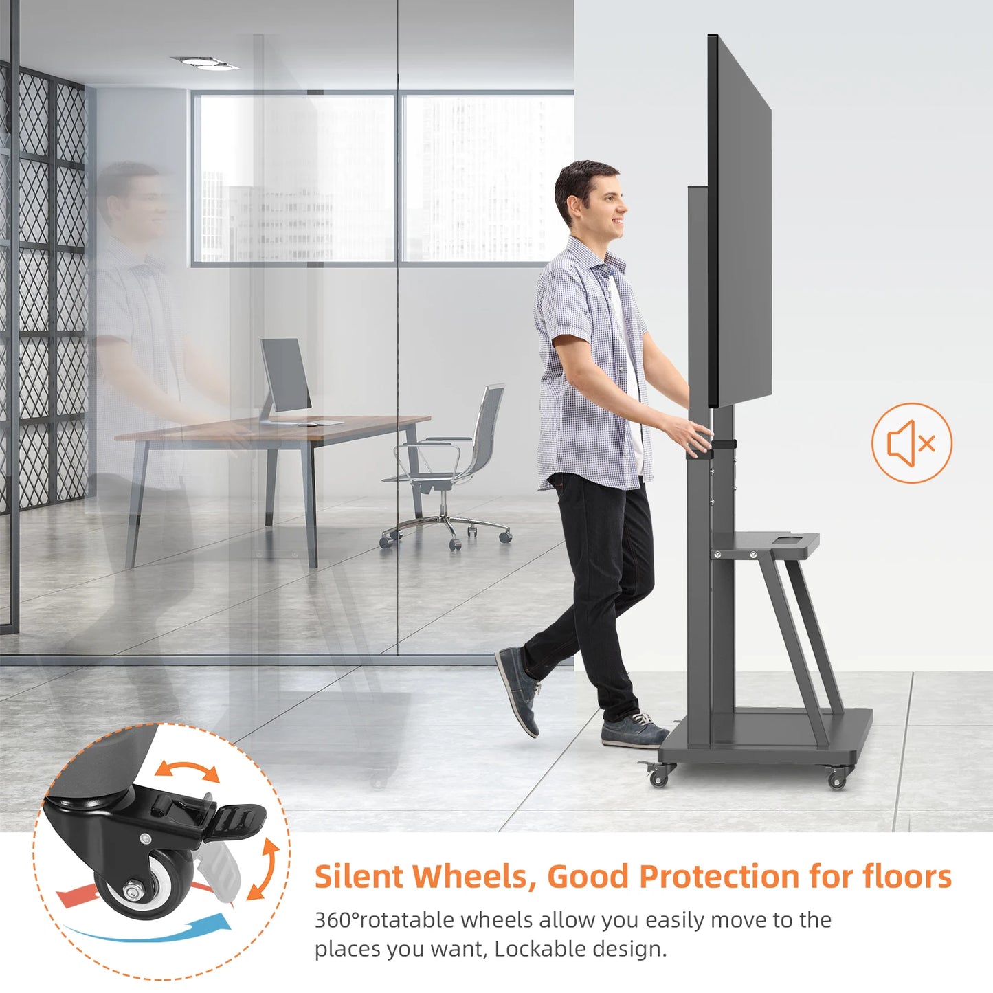 Heavy Duty Mobile TV Cart Stand Height Adjustable Stable TV Trolley with 2 Tier Storage Shelves
