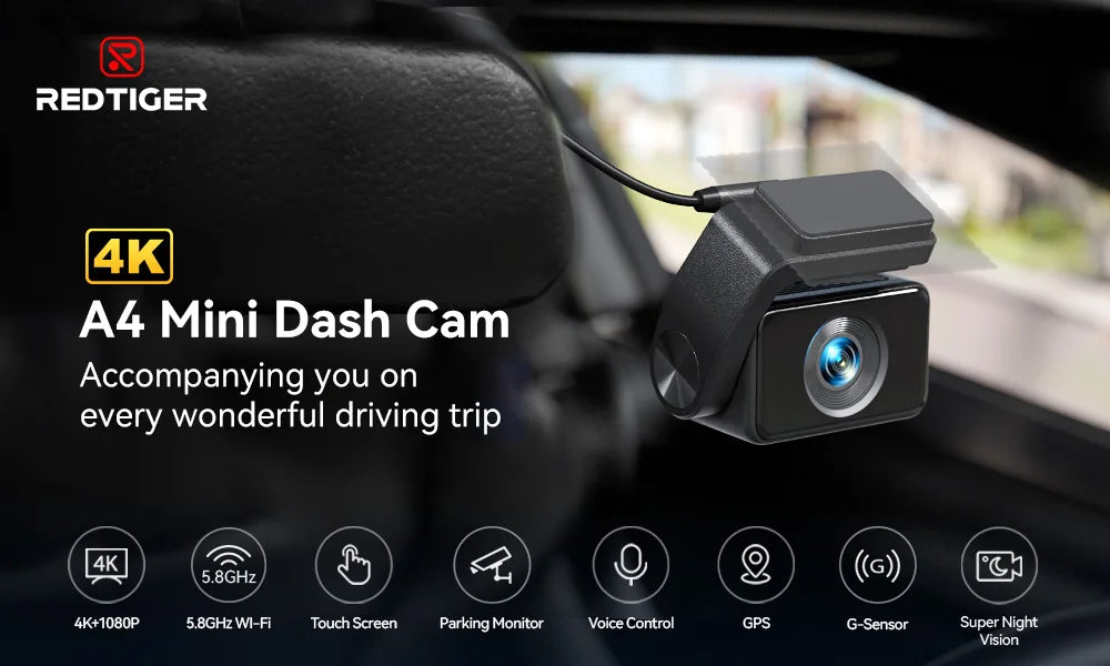 REDTIGER A4 Dash Camera Front and Rear 4k Dash Cam