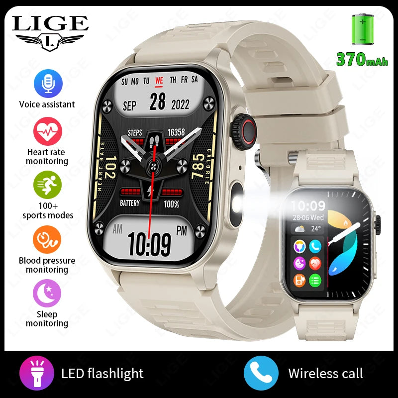 LIGE New Smart Watch LED Flashlight Military Sport Watches