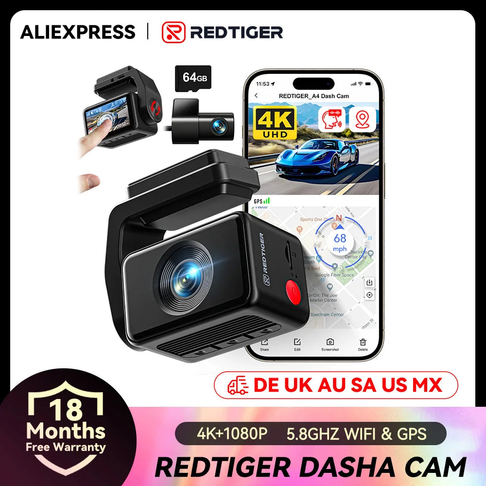 REDTIGER A4 Dash Camera Front and Rear 4k Dash Cam