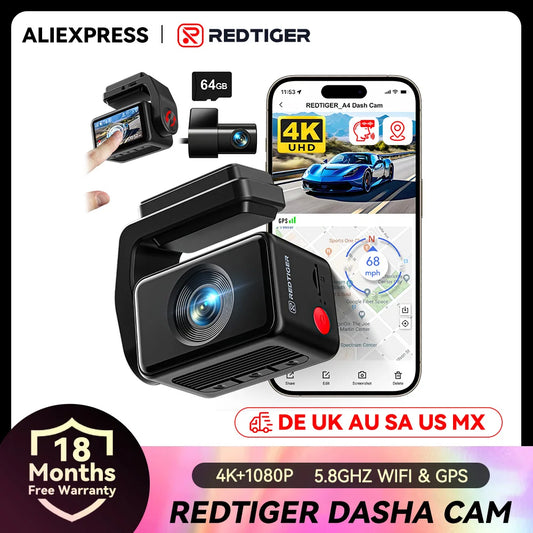 REDTIGER A4 Dash Camera Front and Rear 4k Dash Cam