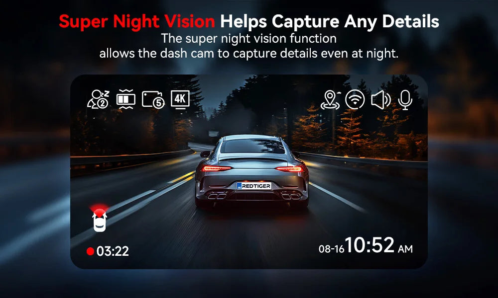 REDTIGER A4 Dash Camera Front and Rear 4k Dash Cam
