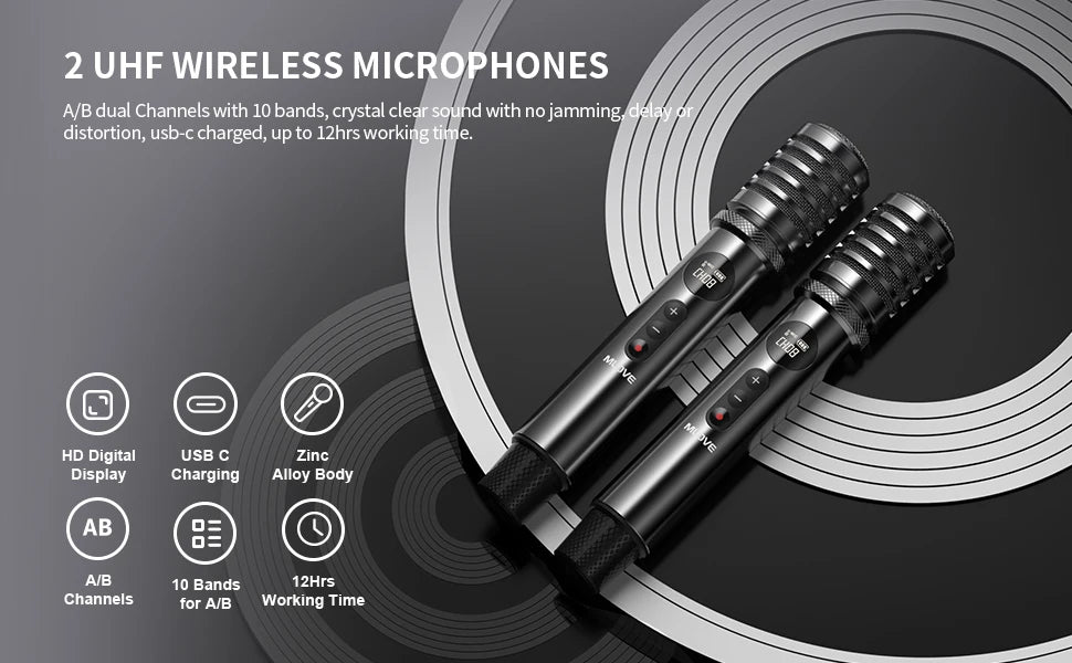 MLOVE D5 Professional Karaoke Machine for Adults with Bluetooth and 2 Wireless Microphones, Portable PA System Speaker, Recordin