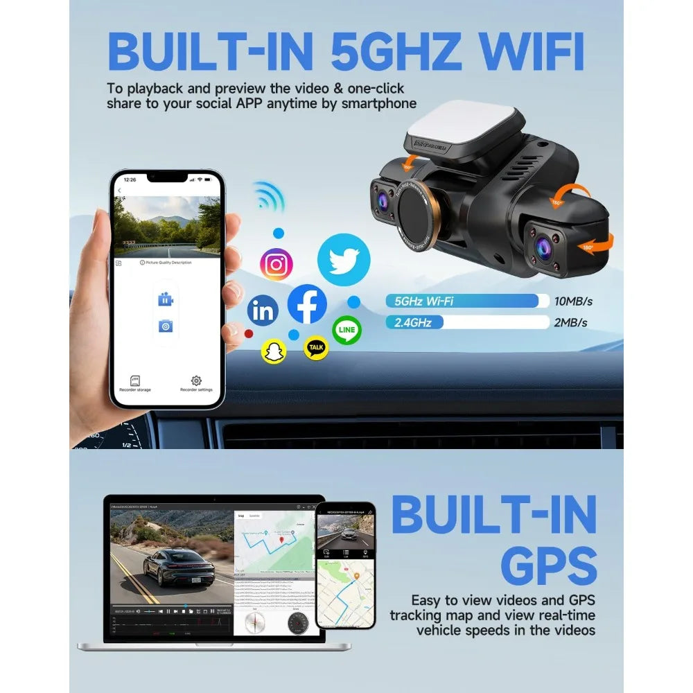 Dash Cam 4 Channel Front and Rear Inside, 360° Car Camera