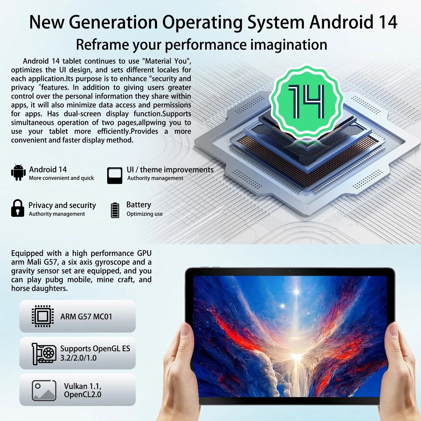 URAO C9+ 11 Inch Tablet Android 14 12GB RAM 128GB ROM(1TB TF Extensions)