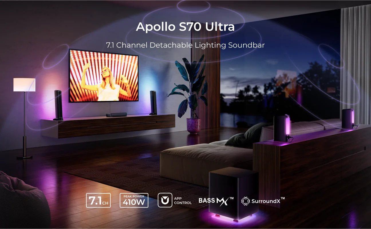 ULTIMEA 410W 7.1ch Soundbar with Wireless Subwoofer & 2 Surround Speakers, Surround Sound System Home Theater Bluetooth Speakers