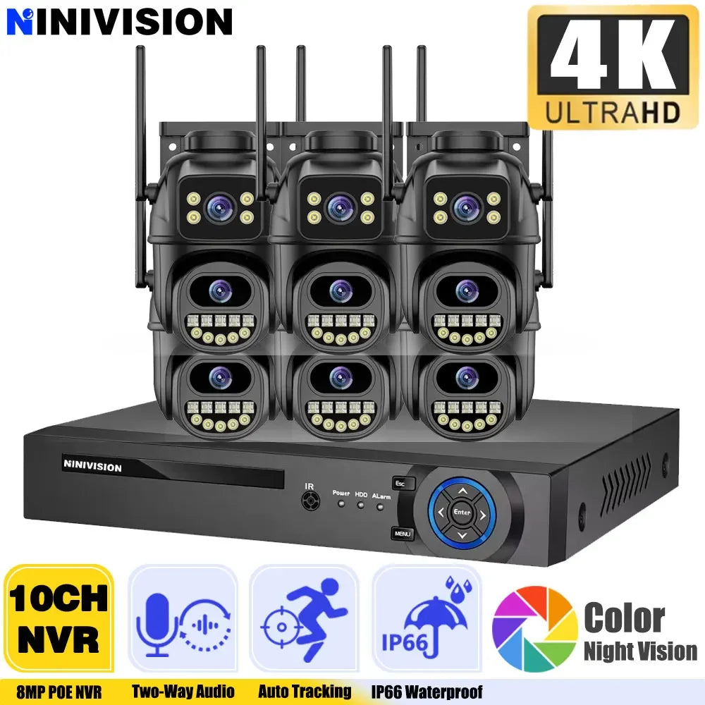 Smart 4K 8MP Wireless Dual Lens PTZ WiFi IP Home Security Camera System 10CH POE NVR H.265 Video Surveillance Set CCTV Kit ICsee