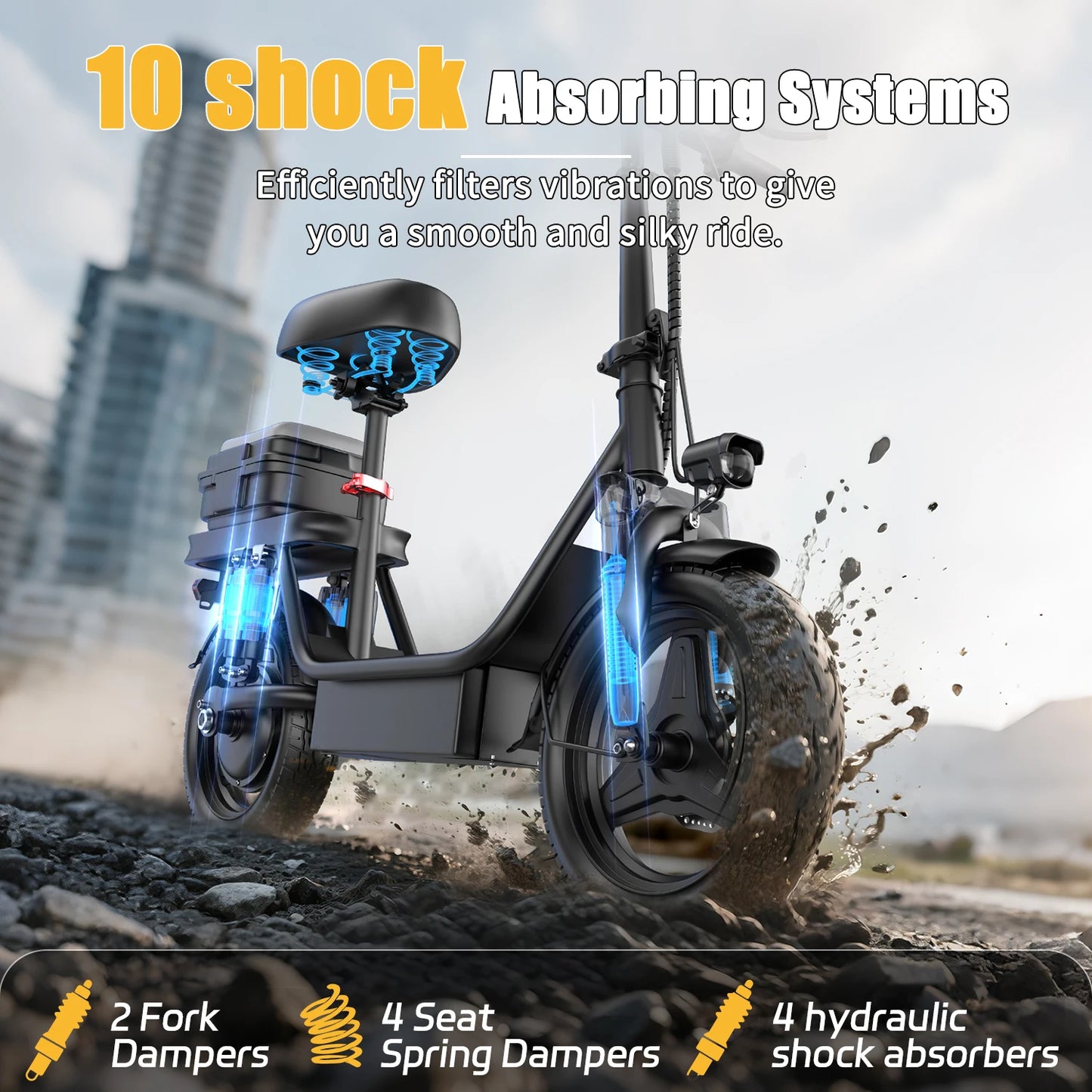 Adults Electric Scooter with Seat, 48V 15AH Foldable Electric Scooter,14" Tires,700W Peak Motor,22MPH, 30+Mile Long Range