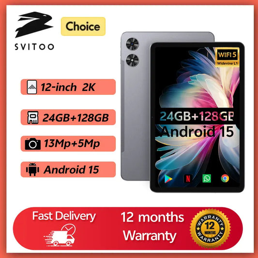 SVITOO Android Tablet 12 inch Large Screen Tablet 24GB+128GB
