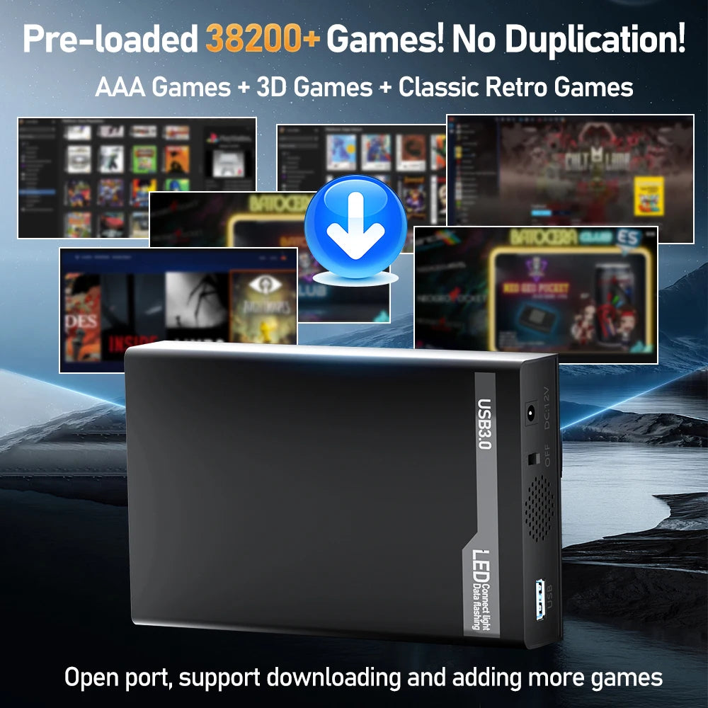 500G Retro Gaming HDD Video Game Console with 38200+Games