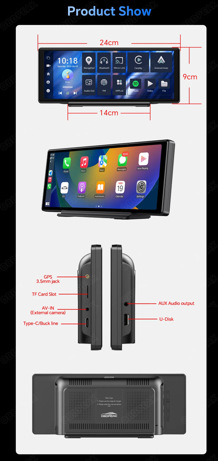 OBDPEAK T30 10.26“ Android 13  Ai Screen Carplay Android  Mirror Camera