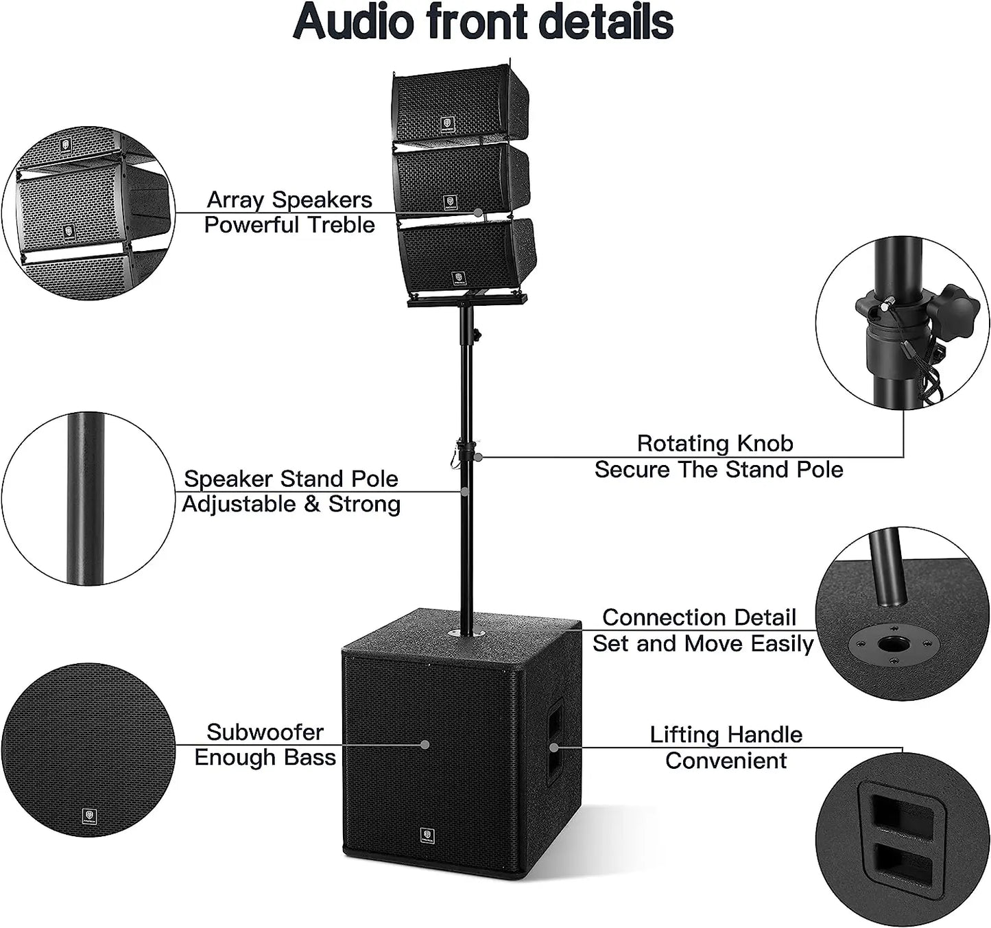 PRORECK 18INCH 8000W P.M.P.O Stereo Bluetooth/DJ/Powered PA Speaker System Combo Set with Two Subwoofers and 6 Line Array Speake