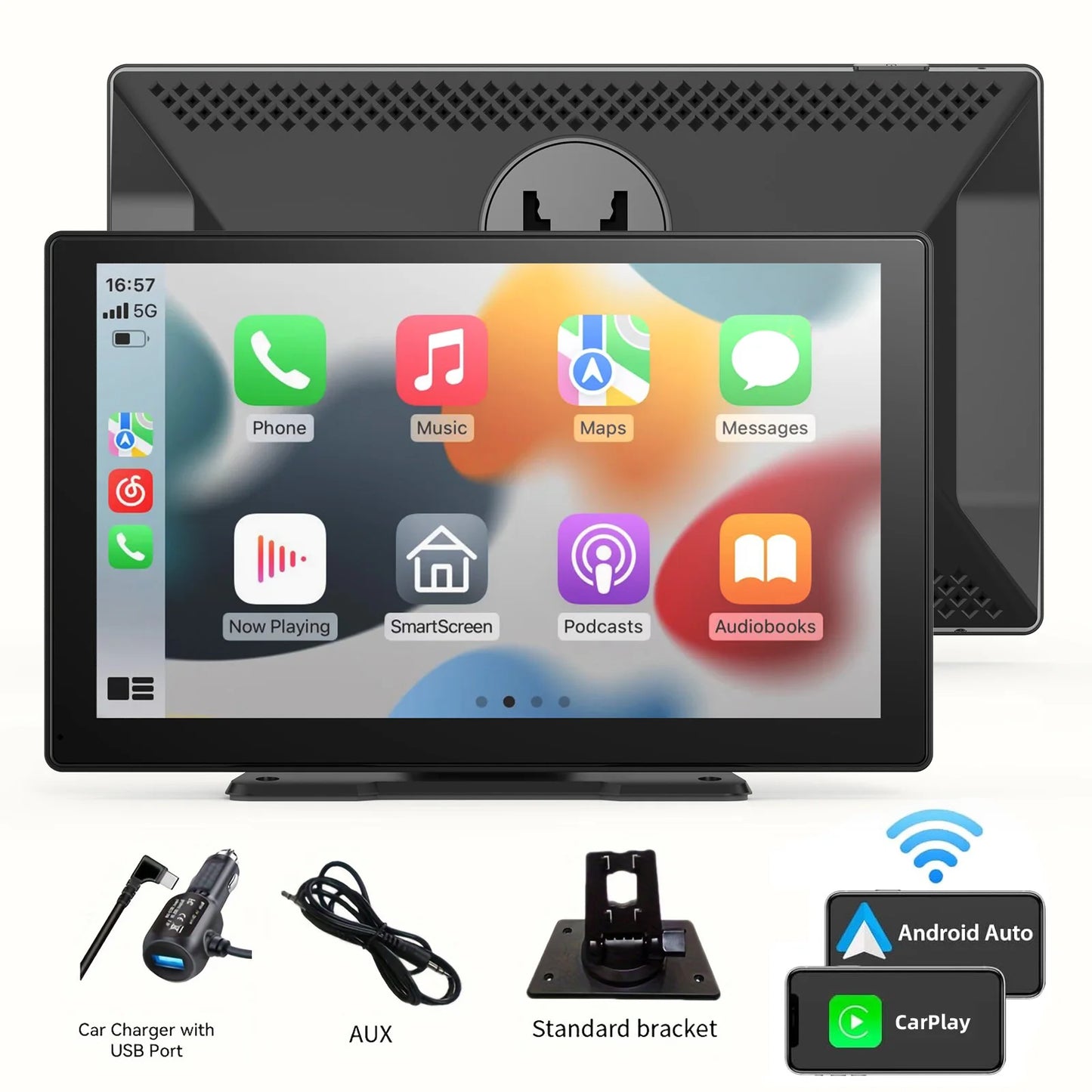 9 Inches Portable Wireless CarPlay with 4K Dash Cam with 64G TF Card,