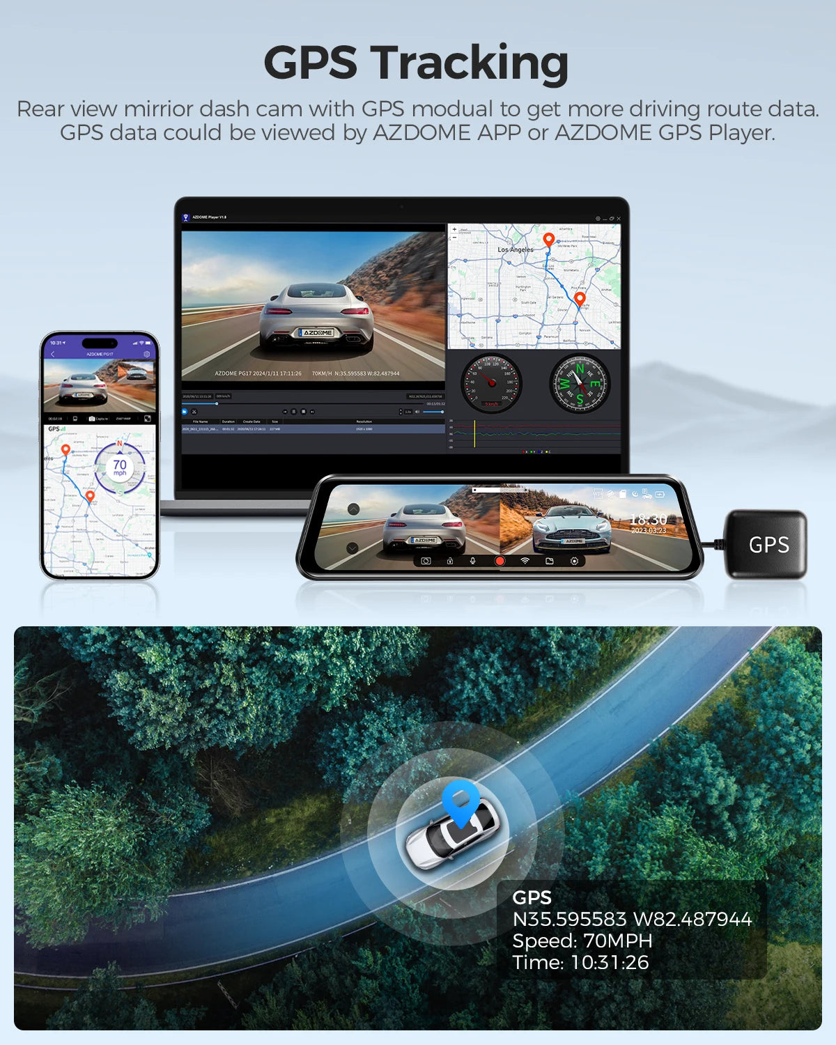 AZDOME PG17 12" WiFi Mirror Dash Cam 4K Front and 1080P Rear View Mirror Camera for Cars