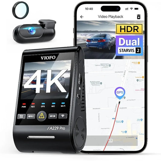 A229 Pro 4K HDR Dash Cam,  4K+2K Front and Rear Car Camera, 2 Channel with HDR, Voice Control