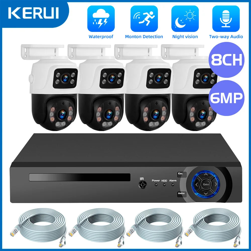 KERUI 8CH 6MP HD POE Home Security Camera System Dual Lens Outdoor IP Camera Video Surveillance NVR Kit CCTV Human Detection