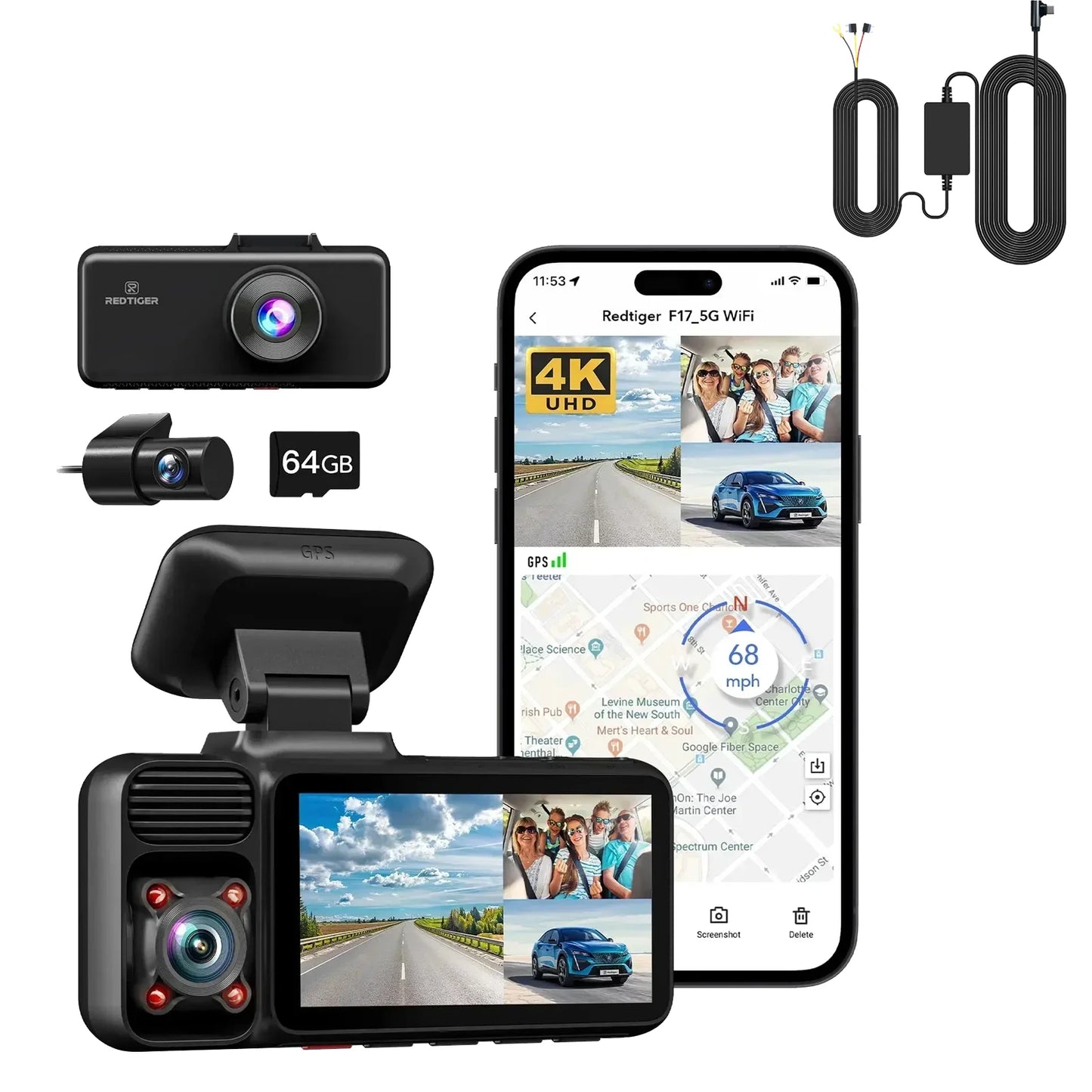 REDTIGER 3 Channel Car Camera 4k Dash Camera