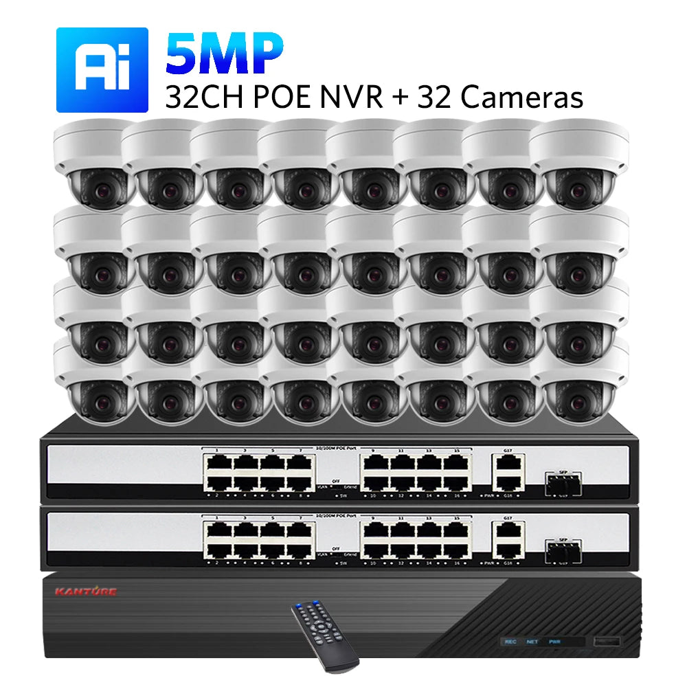 KANTURE H.265 32CH 4K NVR Kit 5MP POE Security Camera System Audio Record Indoor Outdoor Vandalproof CCTV Video Surveillance Kit