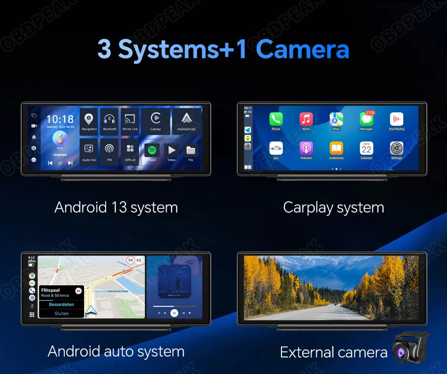 OBDPEAK T30 10.26“ Android 13  Ai Screen Carplay Android  Mirror Camera