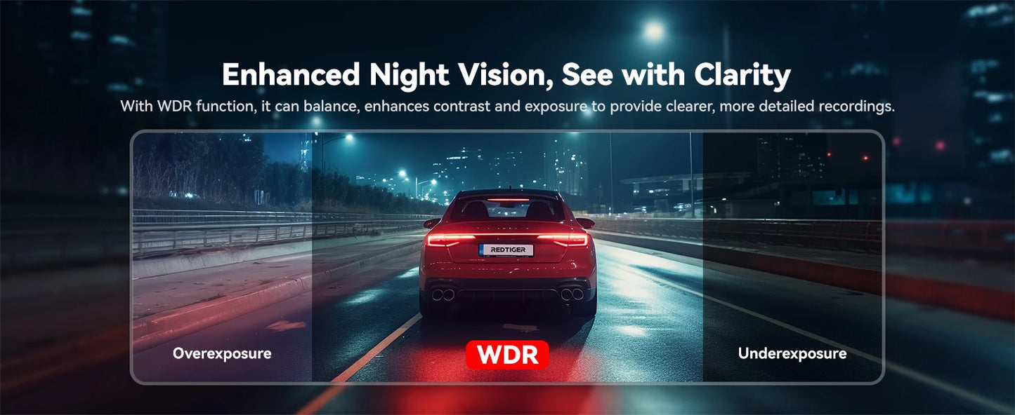 REDTIGER Dash Cam HD 4K Built-in GPS 70FOV Car DVR 5G WIFI APP Control Fatigue Driving Reminder Car Camera with Night Vision