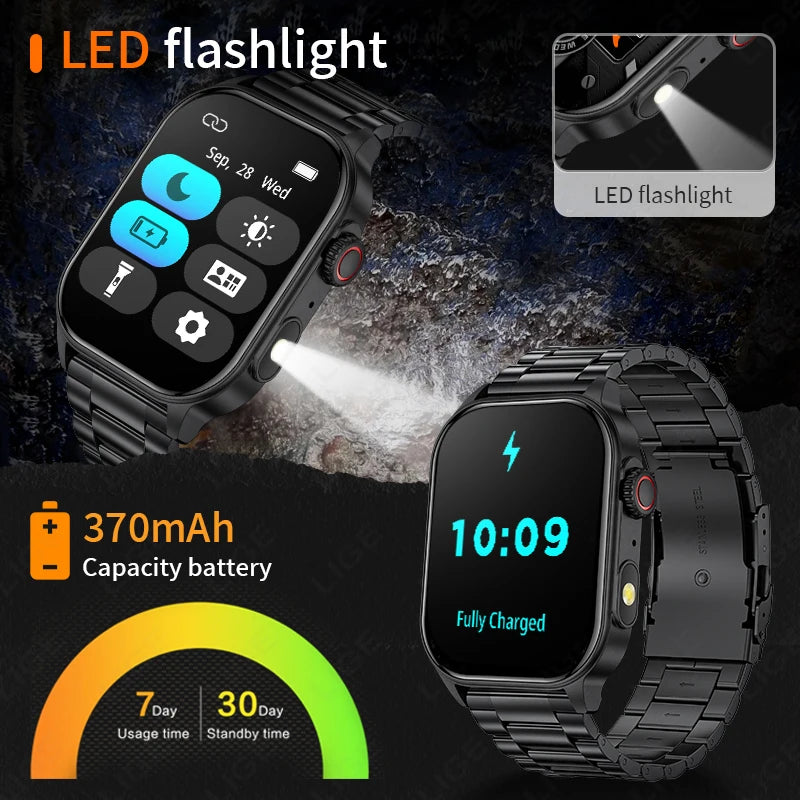 LIGE New Smart Watch LED Flashlight Military Sport Watches