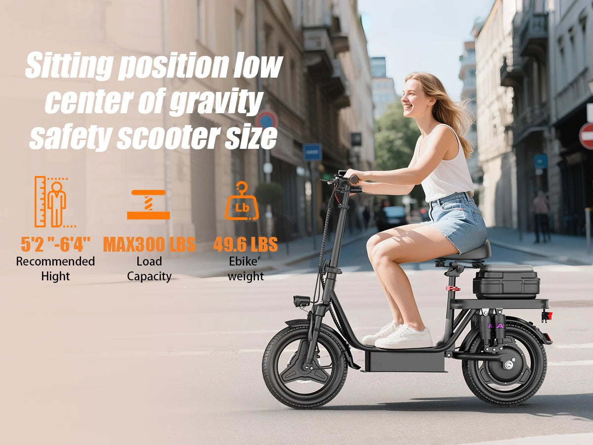 Adults Electric Scooter with Seat, 48V 15AH Foldable Electric Scooter,14" Tires,700W Peak Motor,22MPH, 30+Mile Long Range