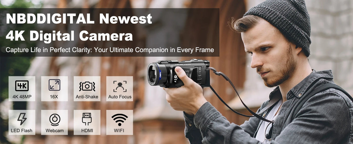 NBD 4K Camcorder Video Camera with 48MP Vlogging Camera