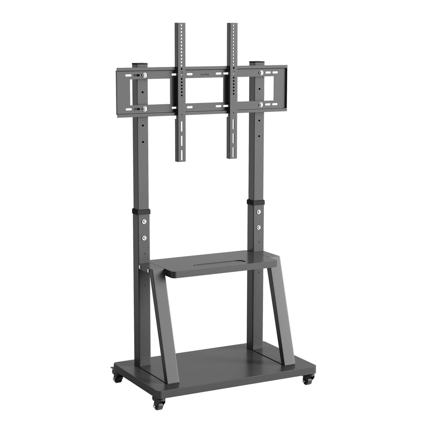 Heavy Duty Mobile TV Cart Stand Height Adjustable Stable TV Trolley with 2 Tier Storage Shelves