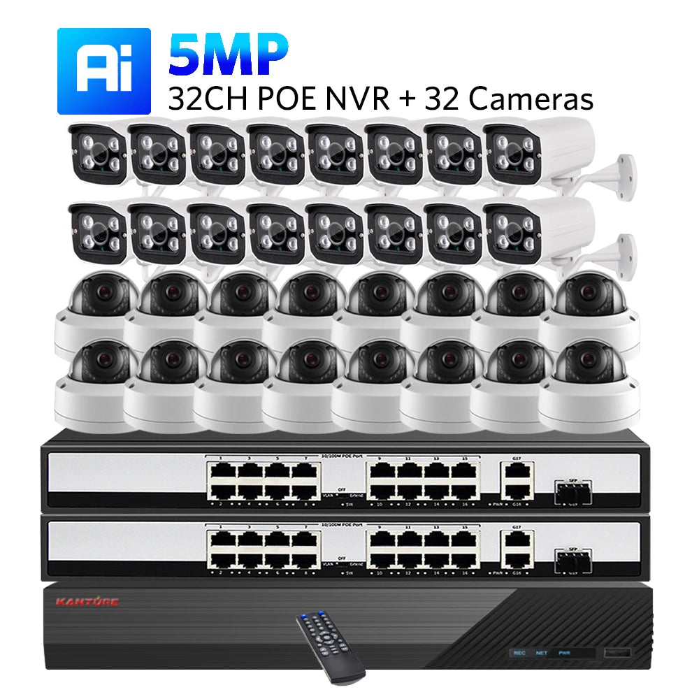 KANTURE H.265 32CH 4K NVR Kit 5MP POE Security Camera System Audio Record Indoor Outdoor Vandalproof CCTV Video Surveillance Kit