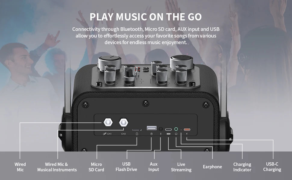 MLOVE D5 Professional Karaoke Machine for Adults with Bluetooth and 2 Wireless Microphones, Portable PA System Speaker, Recordin