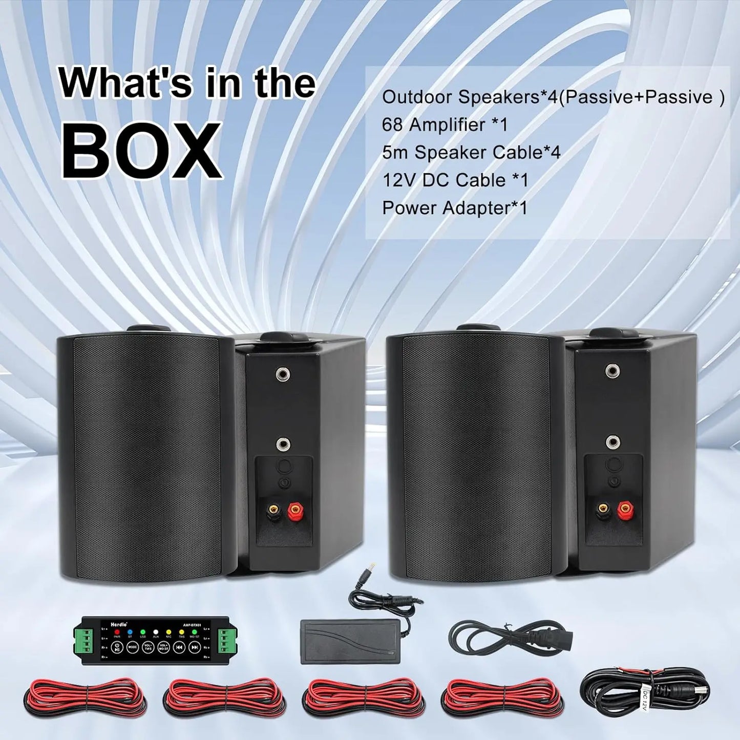Herdio 5.25'' 600W Outdoor Bluetooth Speakers Waterproof Wired Wall Mount Weatherproof Loudspeaker System For Indoor-Outdoor